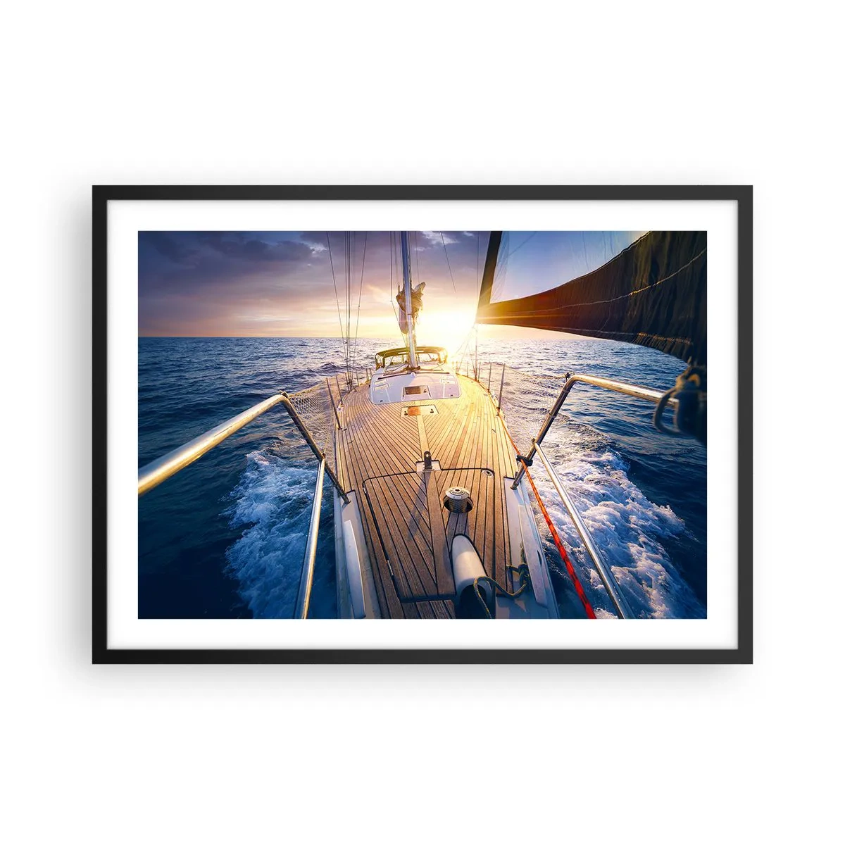 Plakat i sort ramme - Løber på bølgerne - 70x50 cm