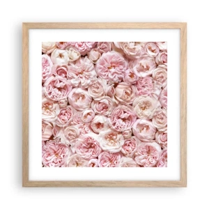Plakat i ramme af lyst egetræ - Overstrøet med roser - 40x40 cm