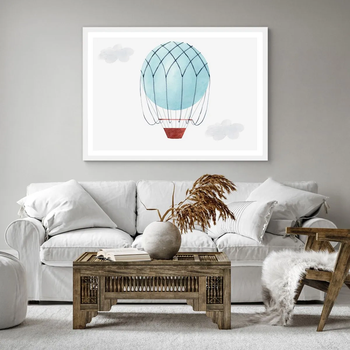 Plakat i hvid ramme - Alt i skyerne - 60x60 cm