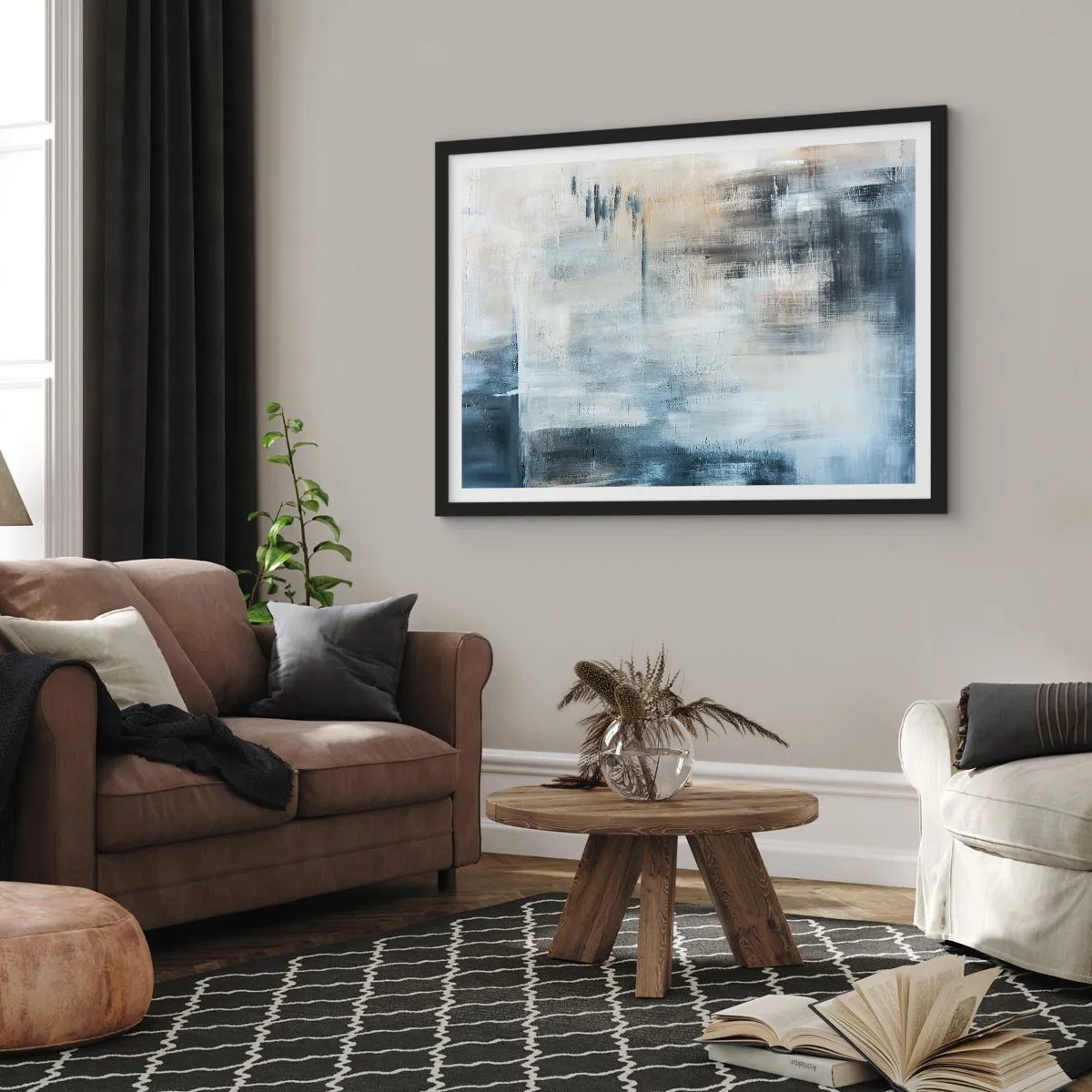 Plakat i sort ramme - Bag et slør af blåt - 50x40 cm