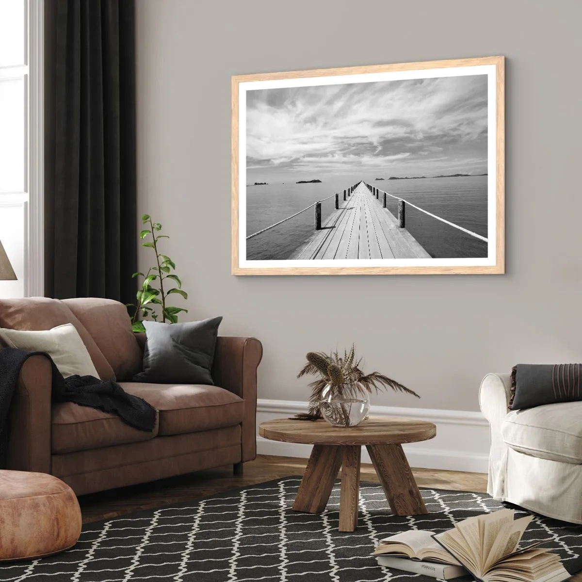 Plakat i ramme af lyst egetræ - Eller måske en rejse... - 100x70 cm