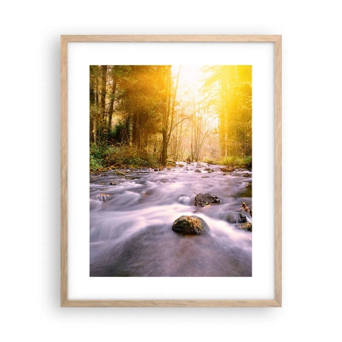 Plakat i ramme af lyst egetræ - Malachit i sølv- og guldfatning - 40x50 cm