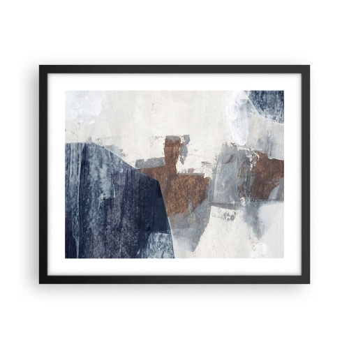 Plakat i sort ramme - Blåbrune former - 50x40 cm