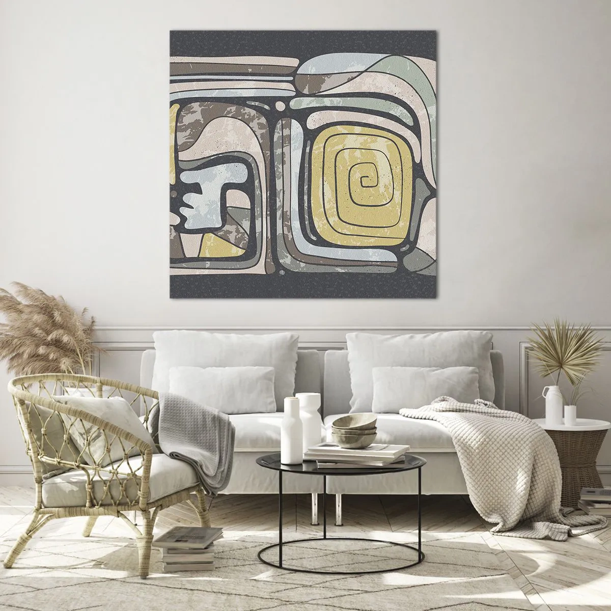 Billede på glas - Abstraktion i en præcolumbiansk ånd - 70x70 cm