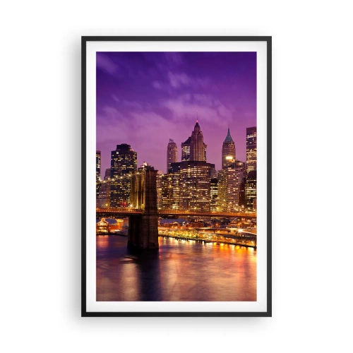 Plakat i sort ramme - Lilla og gylden Manhattan - 61x91 cm