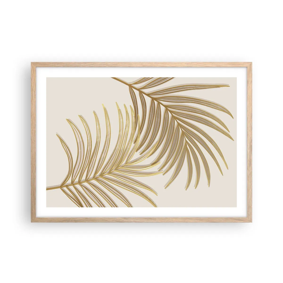 Plakat i ramme af lyst egetræ - Gylden palme! - 70x50 cm