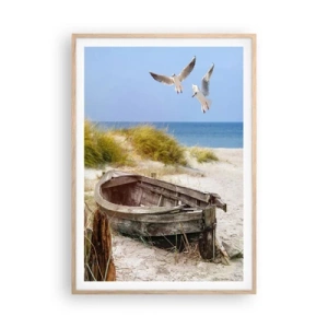 Plakat i ramme af lyst egetræ - Badet i vinden - 70x100 cm