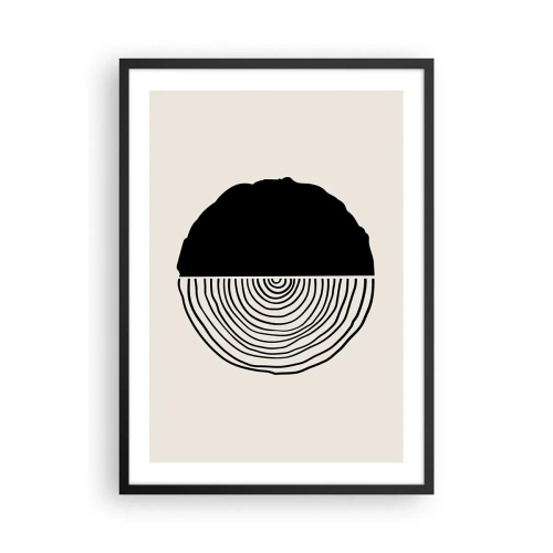 Plakat i sort ramme - En minimalistisk grafik, der viser et tværsnit af træ - 50x70cm - Halvt og halvt - Moderne vægdekoration til stue og soveværelse ARTTOR
