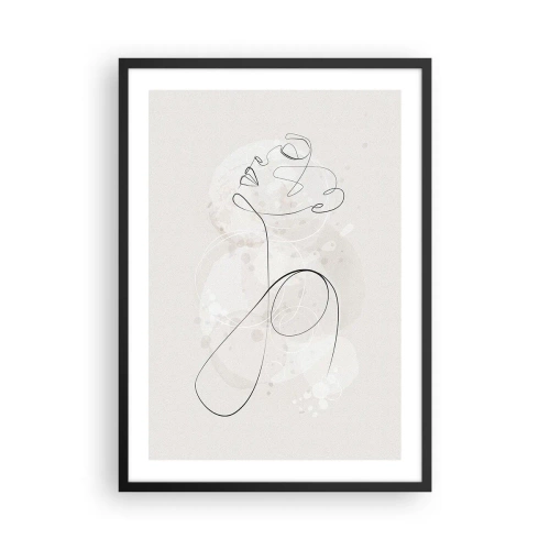 Plakat i sort ramme - Figurens konturlinje mod baggrunden af sart pastelformer - 50x70cm - Spiralen af skønhed - Moderne vægdekoration til stue og soveværelse ARTTOR