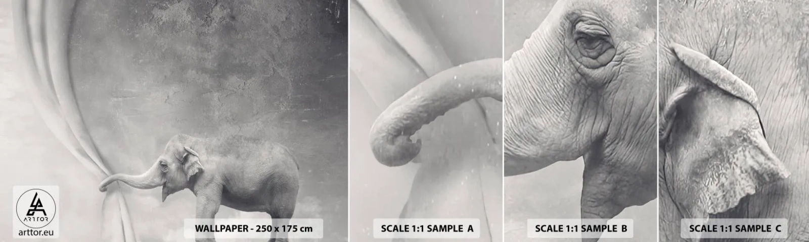 Fototapet Prøve Standard Eco - Afslør hemmeligheden - Abstraktion, Elefant, Grafik - 100x30 cm