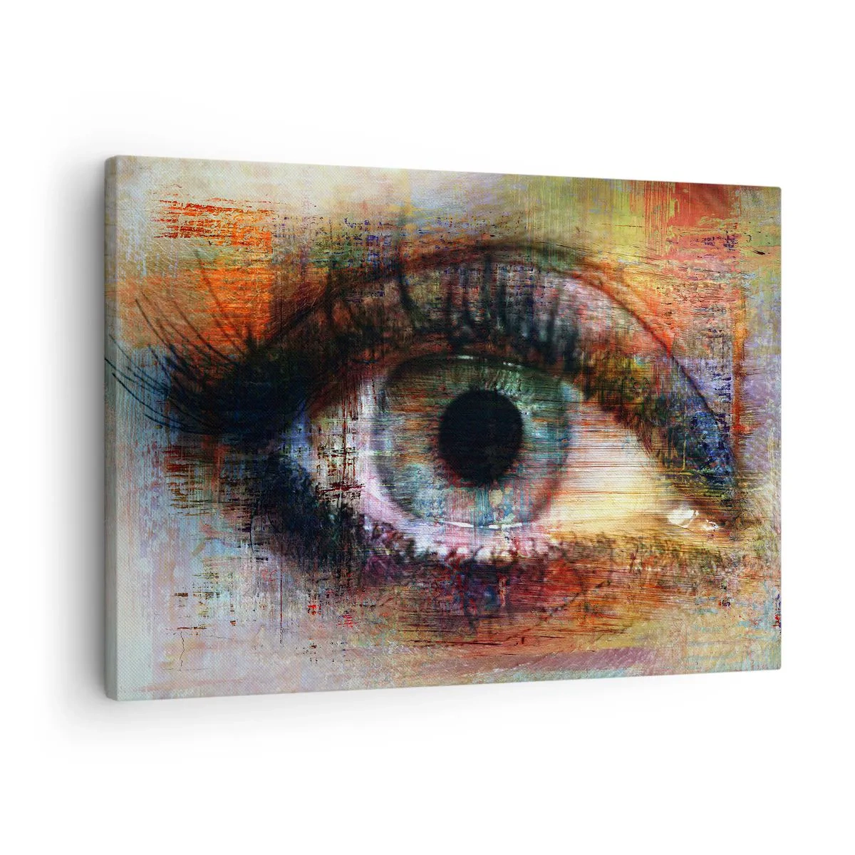 Lærredstryk - Billede på lærred - Kunstnerisk øje i flerfarvet abstraktion - 70x50cm - Du kan se ind i sjælen - Moderne vægdekoration til stue og soveværelse ARTTOR
