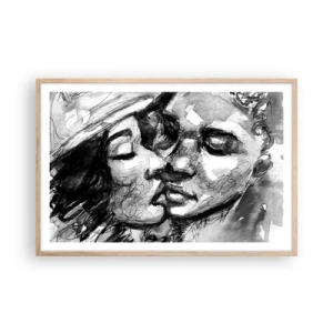 Plakat i ramme af lyst egetræ - Et ømt øjeblik - 91x61 cm