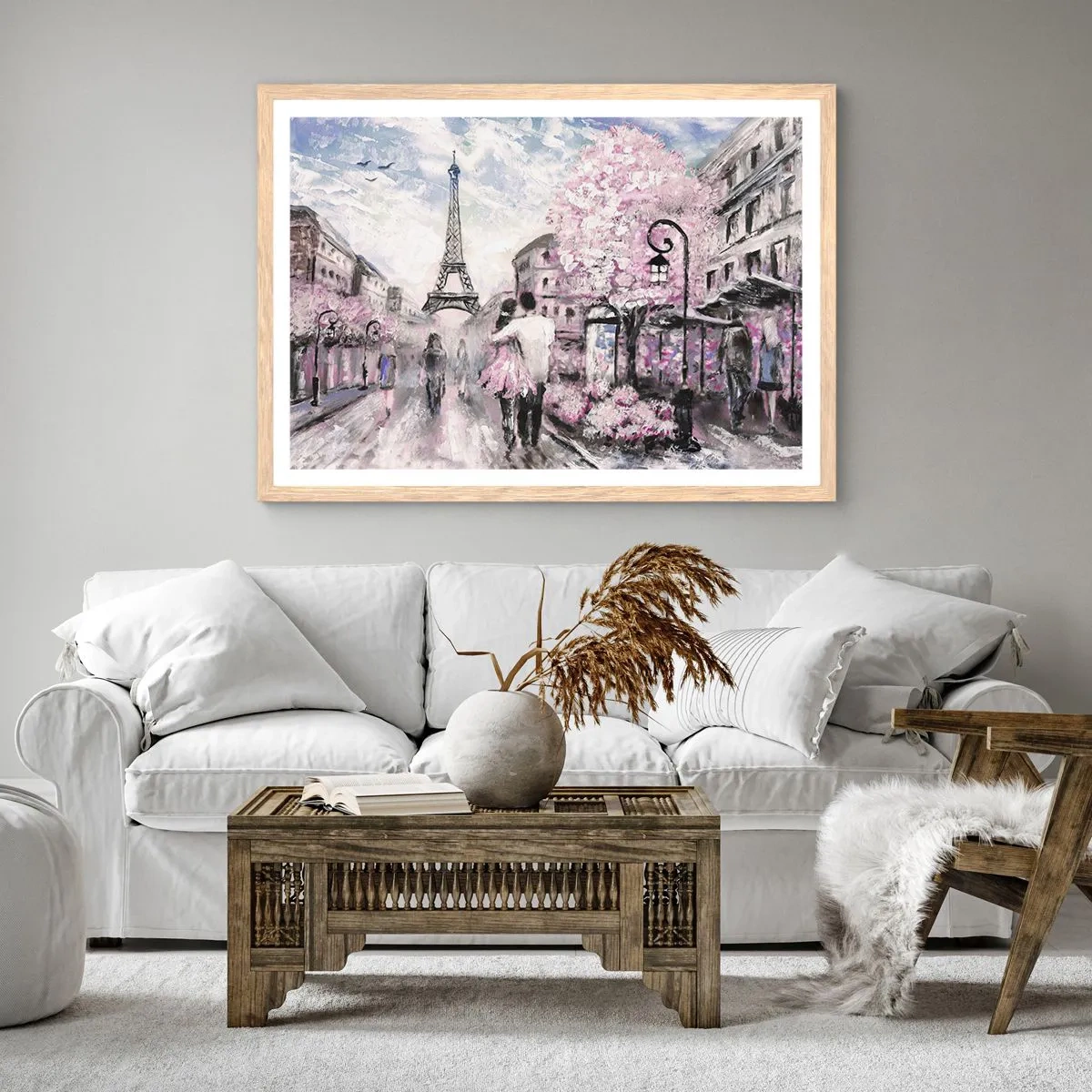 Plakat i ramme af lyst egetræ - Hvis du bliver forelsket, er det kun i... - 50x40 cm