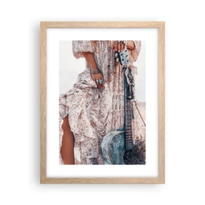 Plakat i ramme af lyst egetræ - Børn blomster på vej - 30x40 cm