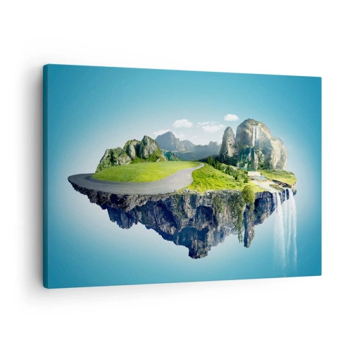 Lærredstryk - Billede på lærred - En flydende ø med bjerge og vandfald - 70x50cm - Fantastisk ø - Moderne vægdekoration til stue og soveværelse ARTTOR