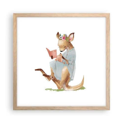 Plakat i ramme af lyst egetræ - Læs for mig, mor - 40x40 cm