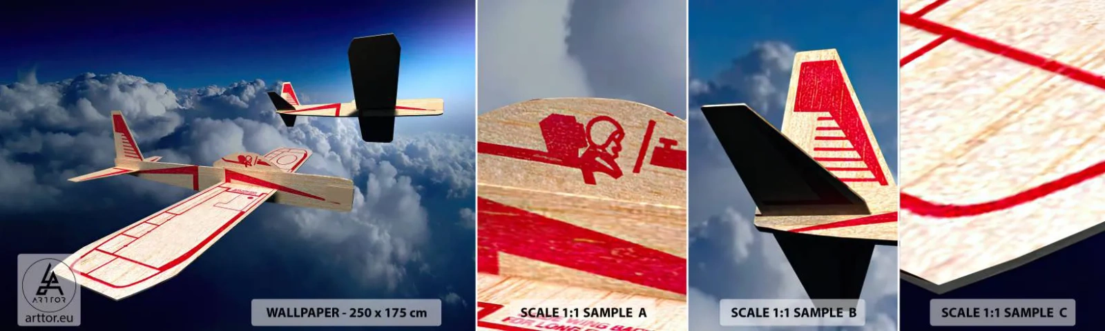 Prøve Fototapet Selvklæbende Deluxe Sticker - Endnu højere, endnu længere - Fly, Svævefly, Skyer - 100x30 cm