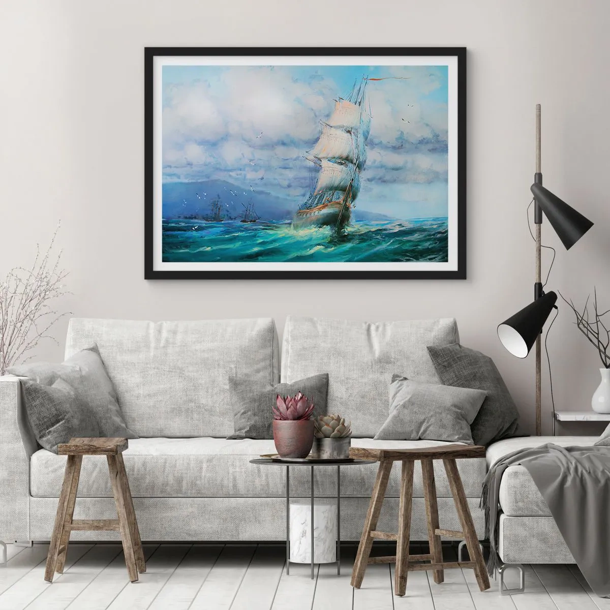 Plakat i sort ramme - God vind - 50x40 cm