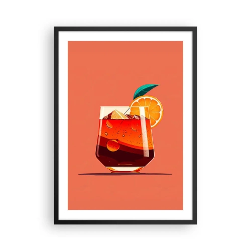 Plakat i sort ramme - Et glas cocktail med en appelsinskive - 50x70cm - Sommerens forfriskning - Moderne vægdekoration til stue og soveværelse ARTTOR