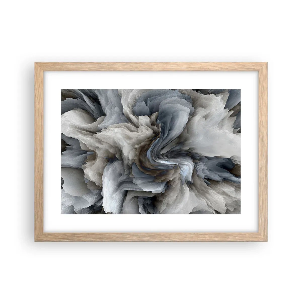 Plakat i ramme af lyst egetræ - Sten og blomst - 40x30 cm