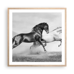 Plakat i ramme af lyst egetræ - Engle og dæmoner - 60x60 cm
