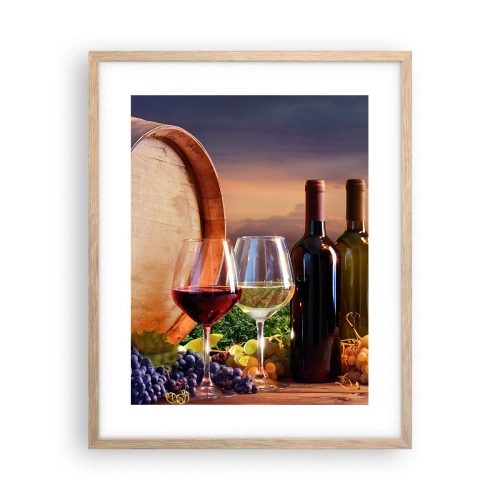 Plakat i ramme af lyst egetræ - Livet har smag her - 40x50 cm