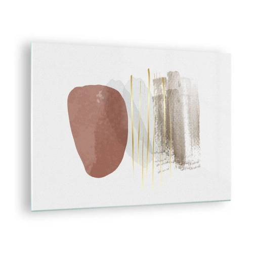Billede på glas - Minimalistisk abstraktion med beige og brune former - 70x50cm - Abstrakt kolonnade - Moderne vægdekoration til stue og soveværelse ARTTOR