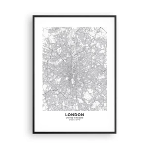 Plakat i sort ramme - Kort over Londons labyrint - 70x100 cm