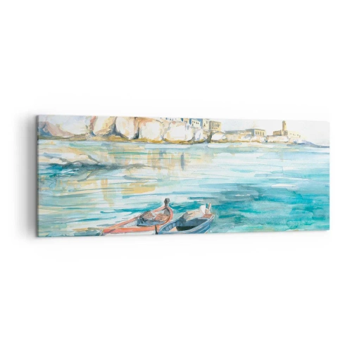 Lærredstryk - Billede på lærred - Landskab i azurblå - 140x50 cm