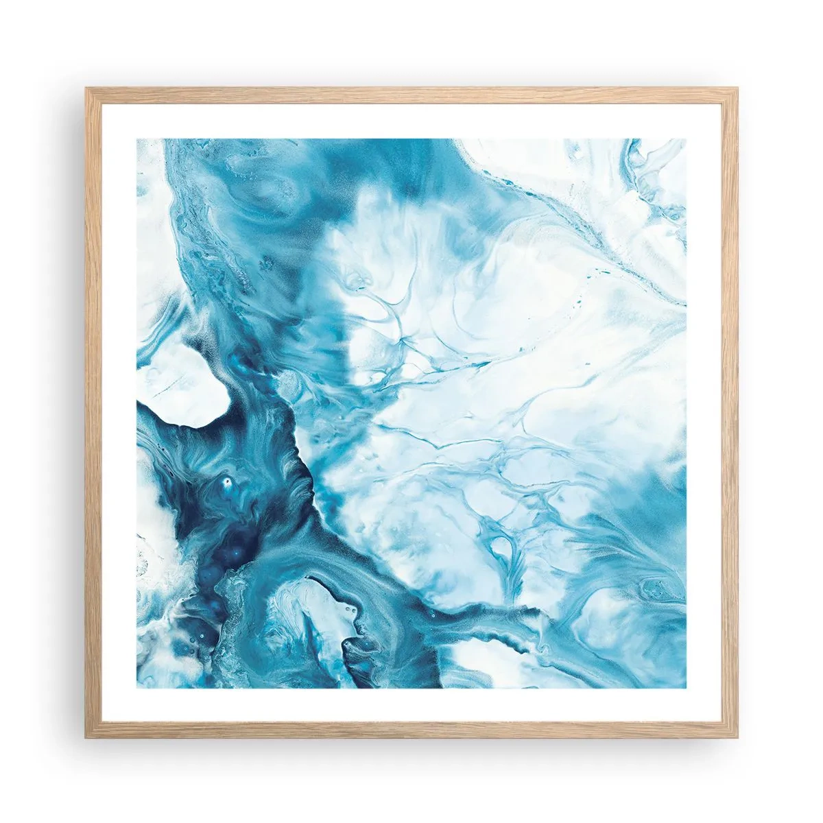 Plakat i ramme af lyst egetræ - Blå koncert - 60x60 cm