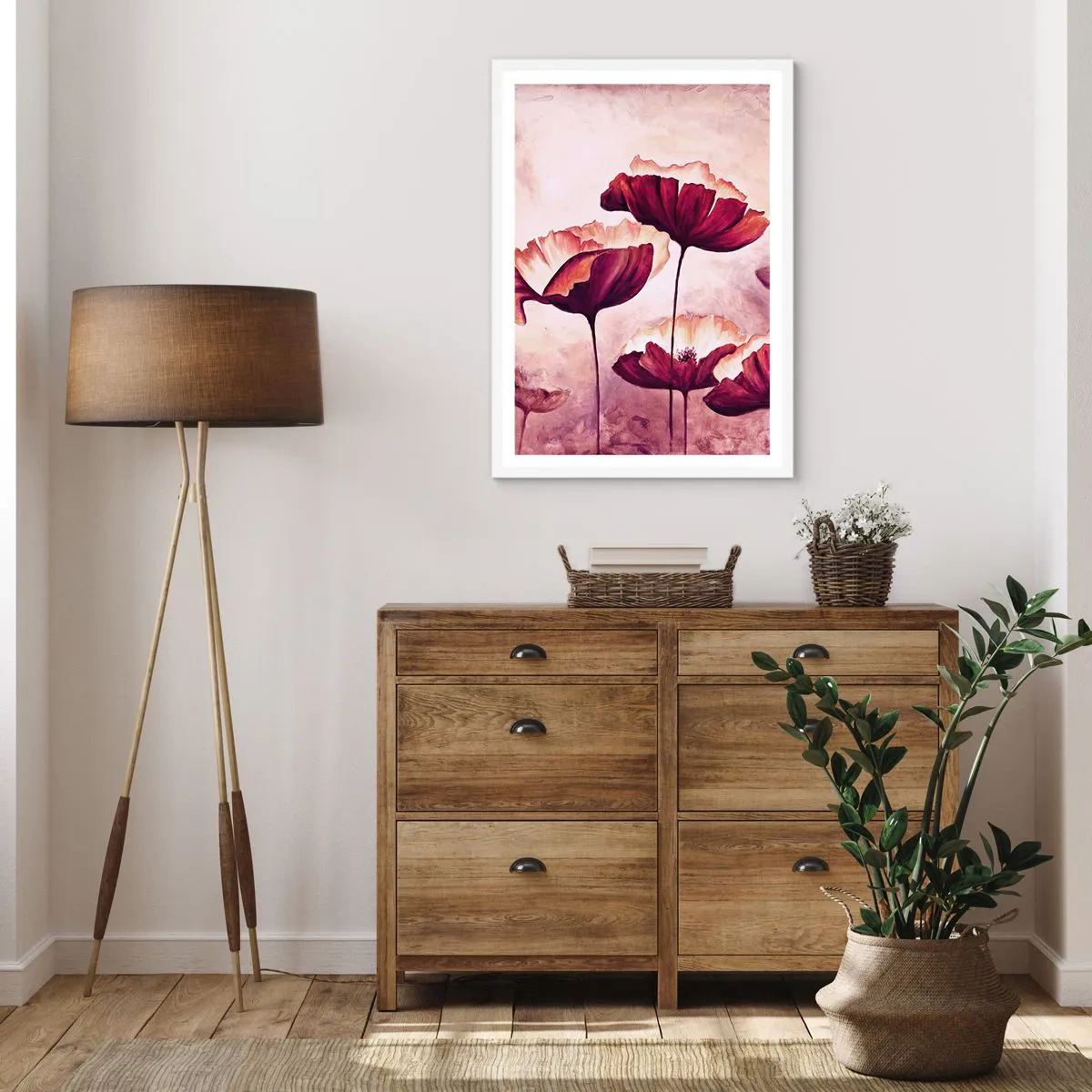 Plakat i hvid ramme - Rød og hvid flage - 50x70 cm