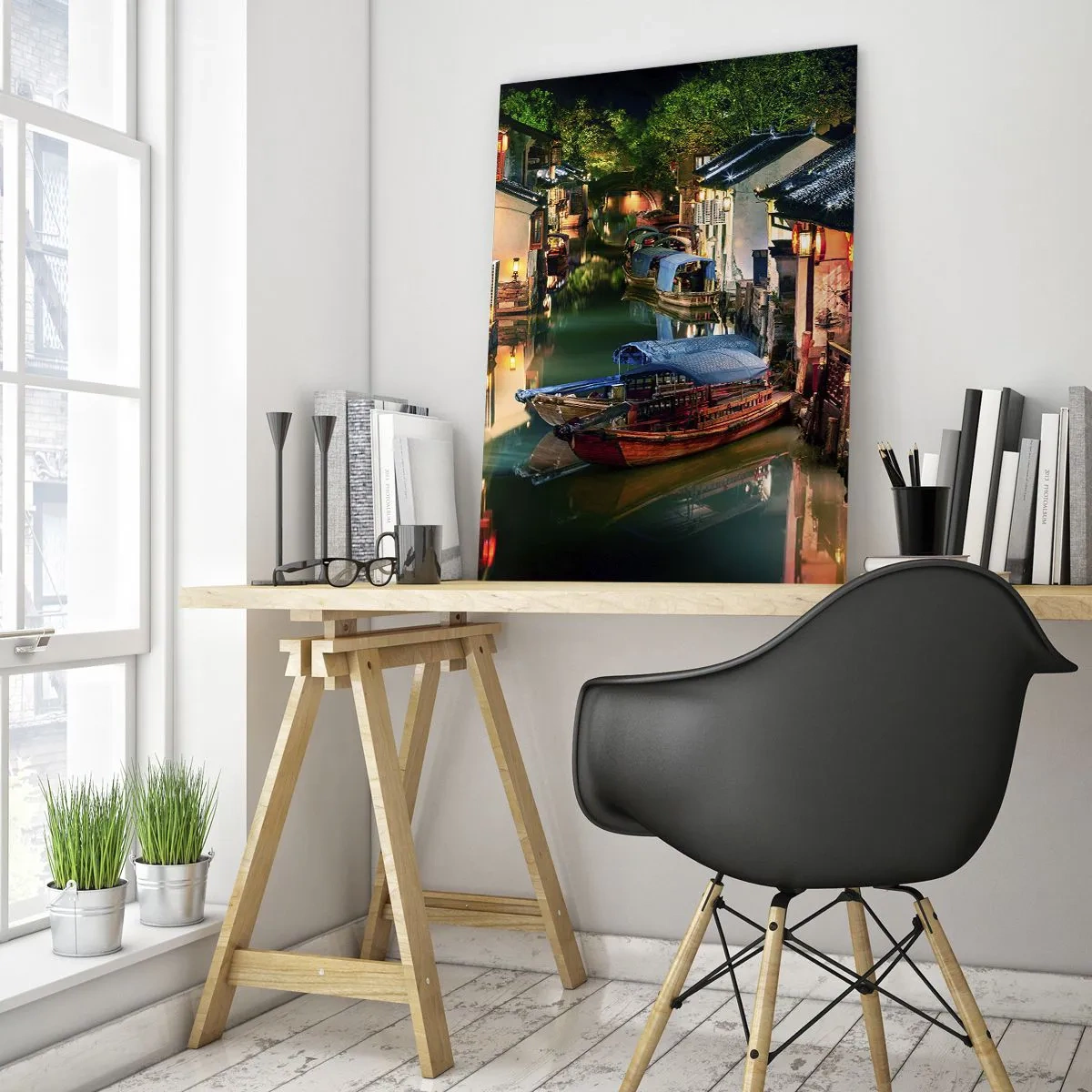 Billede på glas - En aften på en kinesisk gade - 50x70 cm
