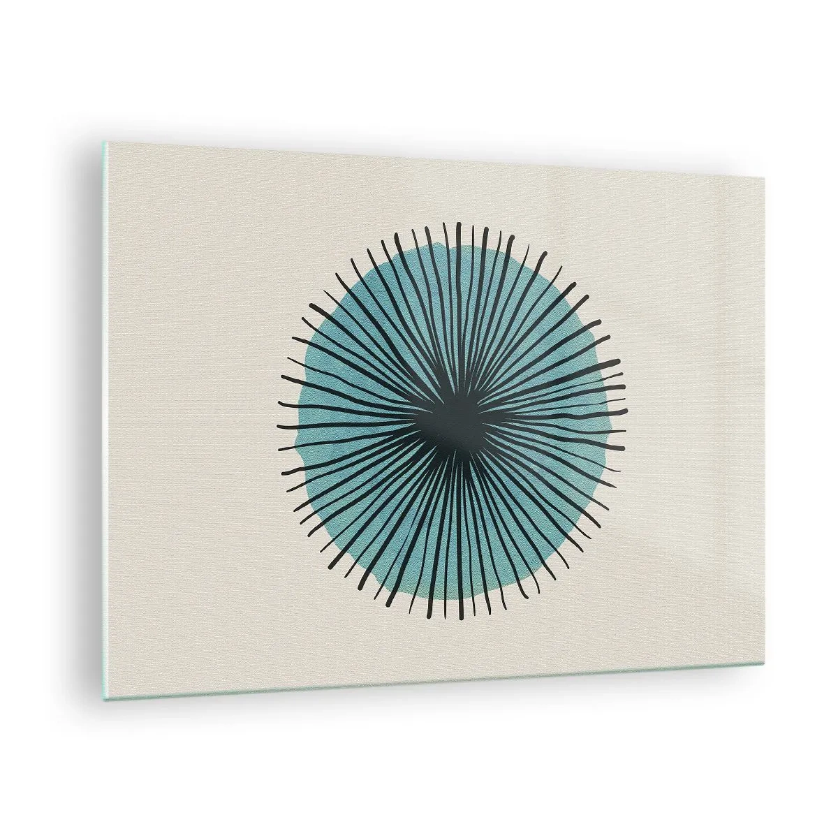 Billede på glas - Geometrisk mønster i nuancer af turkis og sort - 70x50cm - Strålende på blå - Moderne vægdekoration til stue og soveværelse ARTTOR
