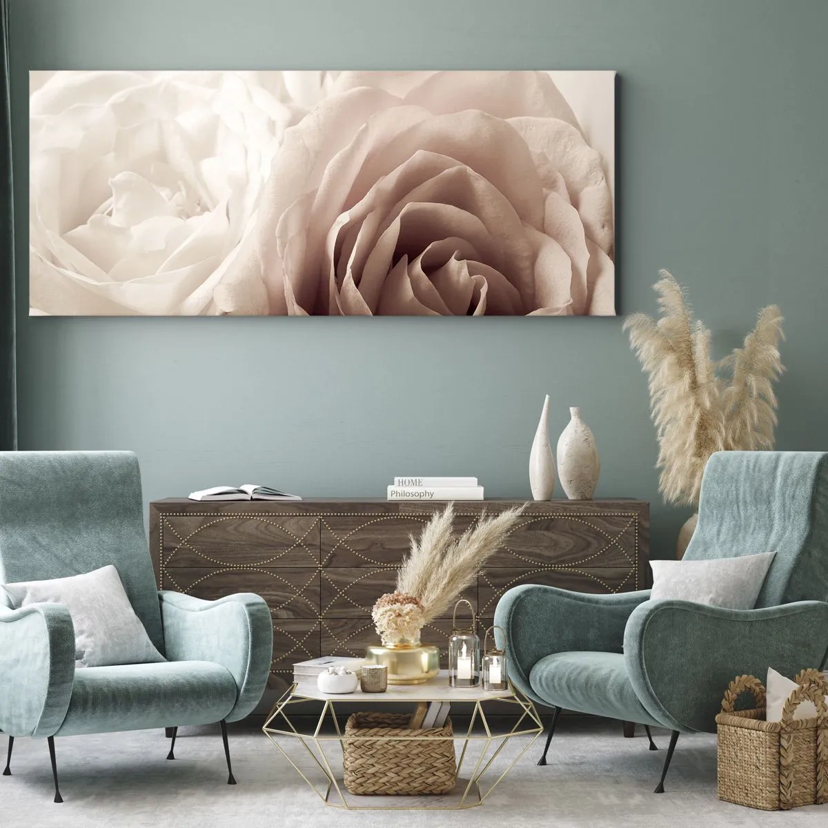 Lærredstryk - Billede på lærred - I rosens hjerte - 100x40 cm