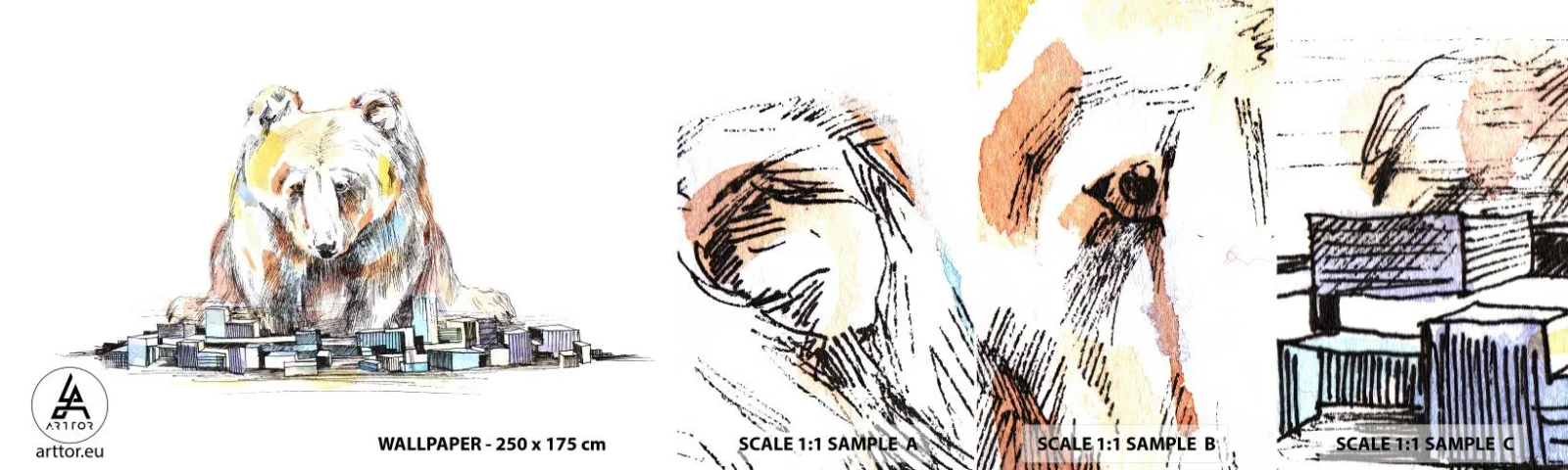 Prøve Fototapet Selvklæbende Deluxe Sticker - Hvordan kan man leve på den måde? - Dyr, Bjørn, Grafik - 100x30 cm