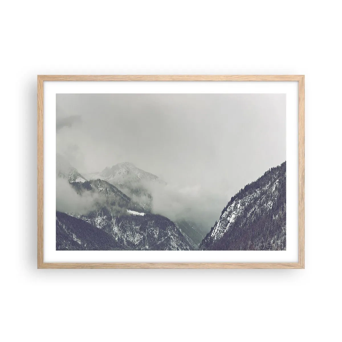 Plakat i ramme af lyst egetræ - Tåget dal - 70x50 cm