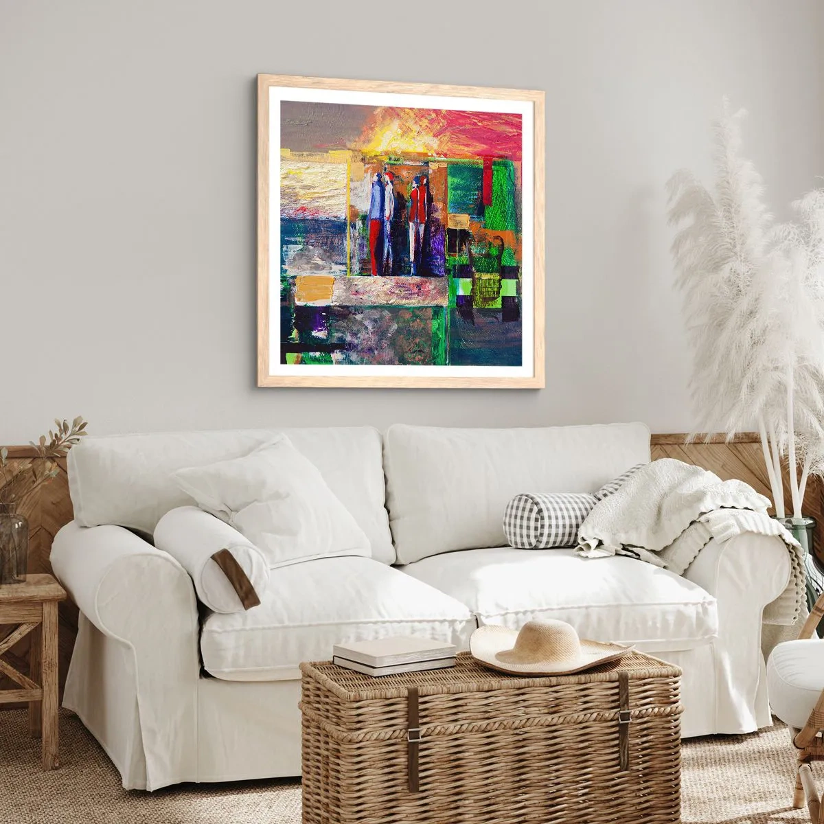 Plakat i ramme af lyst egetræ - Forhold og følelser - 40x40 cm
