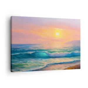 Lærredstryk - Billede på lærred - Havlandskab med solnedgang - 70x50cm - Bølgernes turkisfarvede sang - Moderne vægdekoration til stue og soveværelse ARTTOR