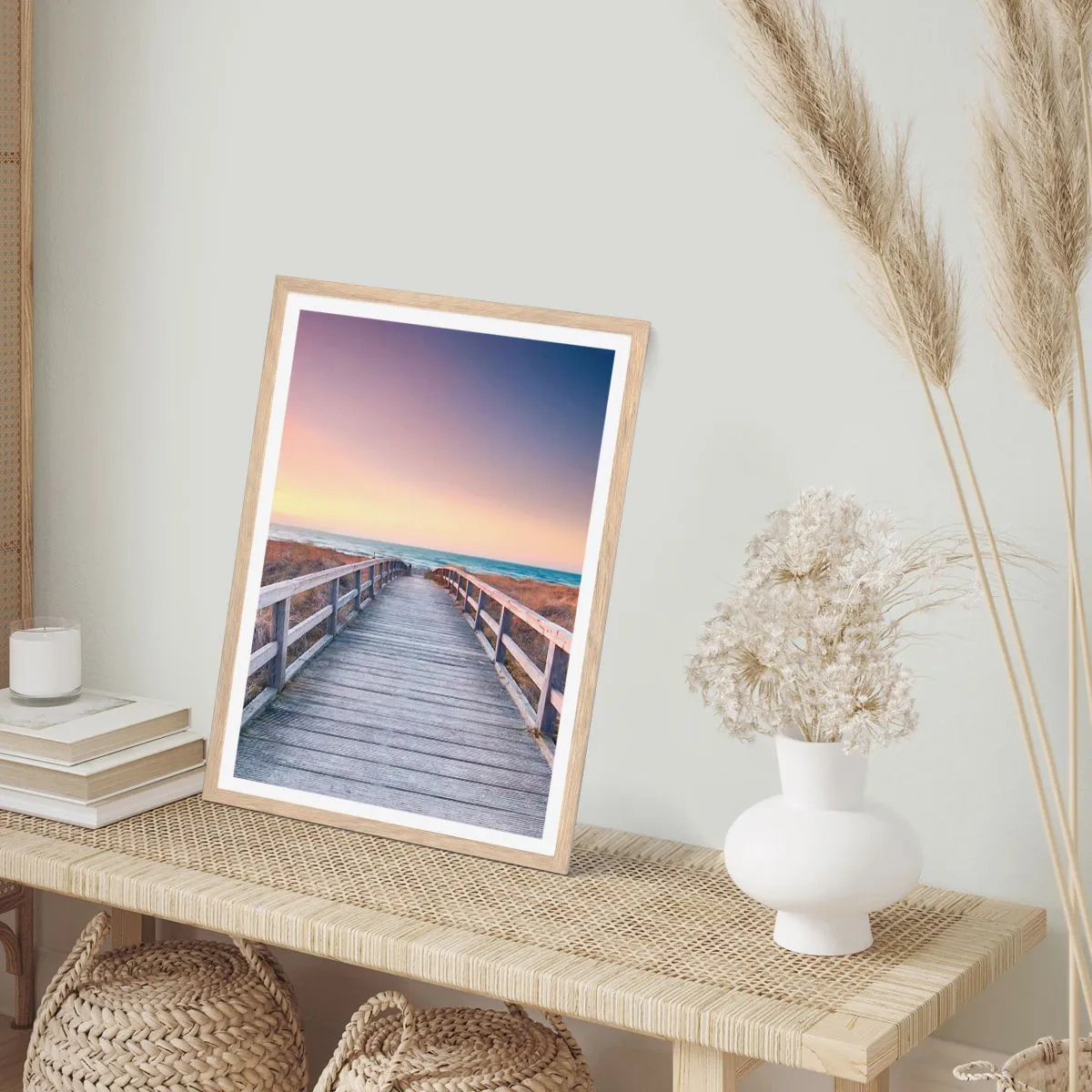 Plakat i ramme af lyst egetræ - Baltisk aften aura - 30x40 cm