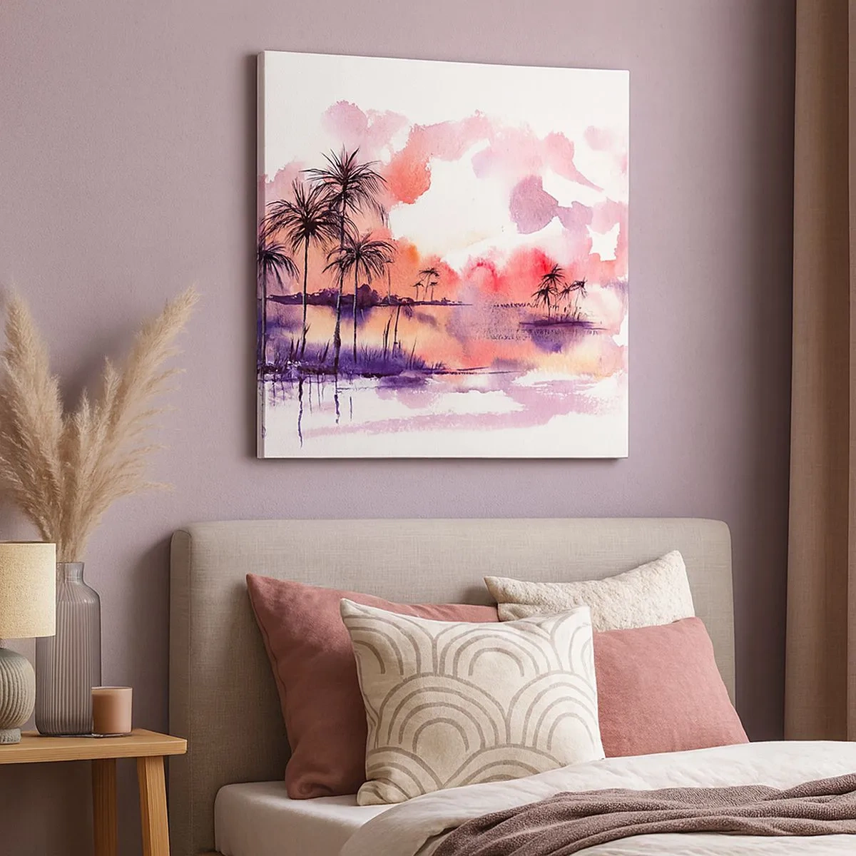 Lærredstryk - Billede på lærred - Tropernes ro i rødt - 30x30 cm