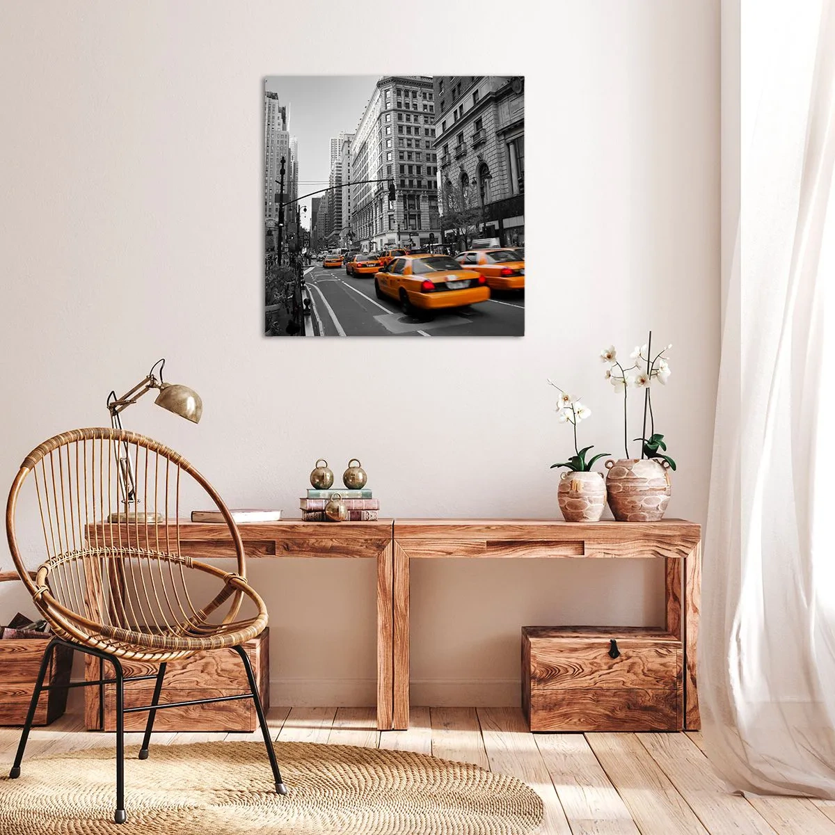 Lærredstryk - Billede på lærred - Storbyens sol - 40x40 cm