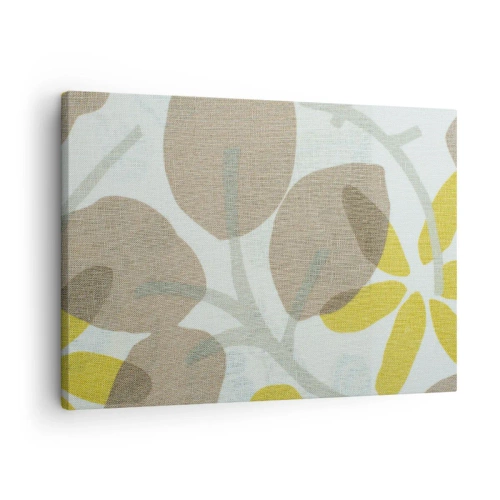 Lærredstryk - Billede på lærred - Abstrakte blade i beige og gule nuancer - 70x50cm - Komposition i solskinnet - Moderne vægdekoration til stue og soveværelse ARTTOR