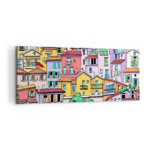 Lærredstryk - Billede på lærred - Glædelig by - 100x40 cm