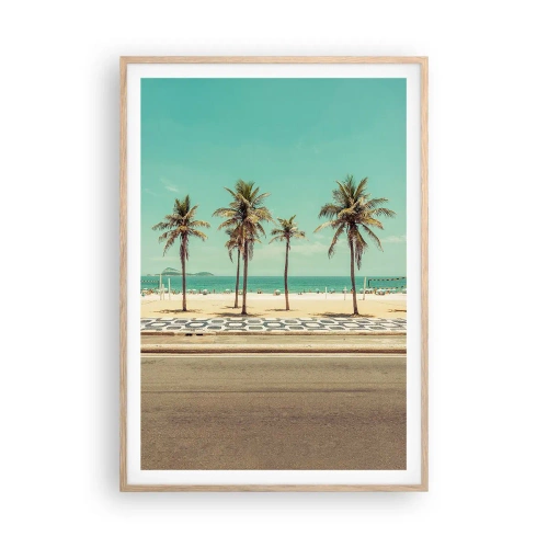 Plakat i ramme af lyst egetræ - På stranden - 70x100 cm