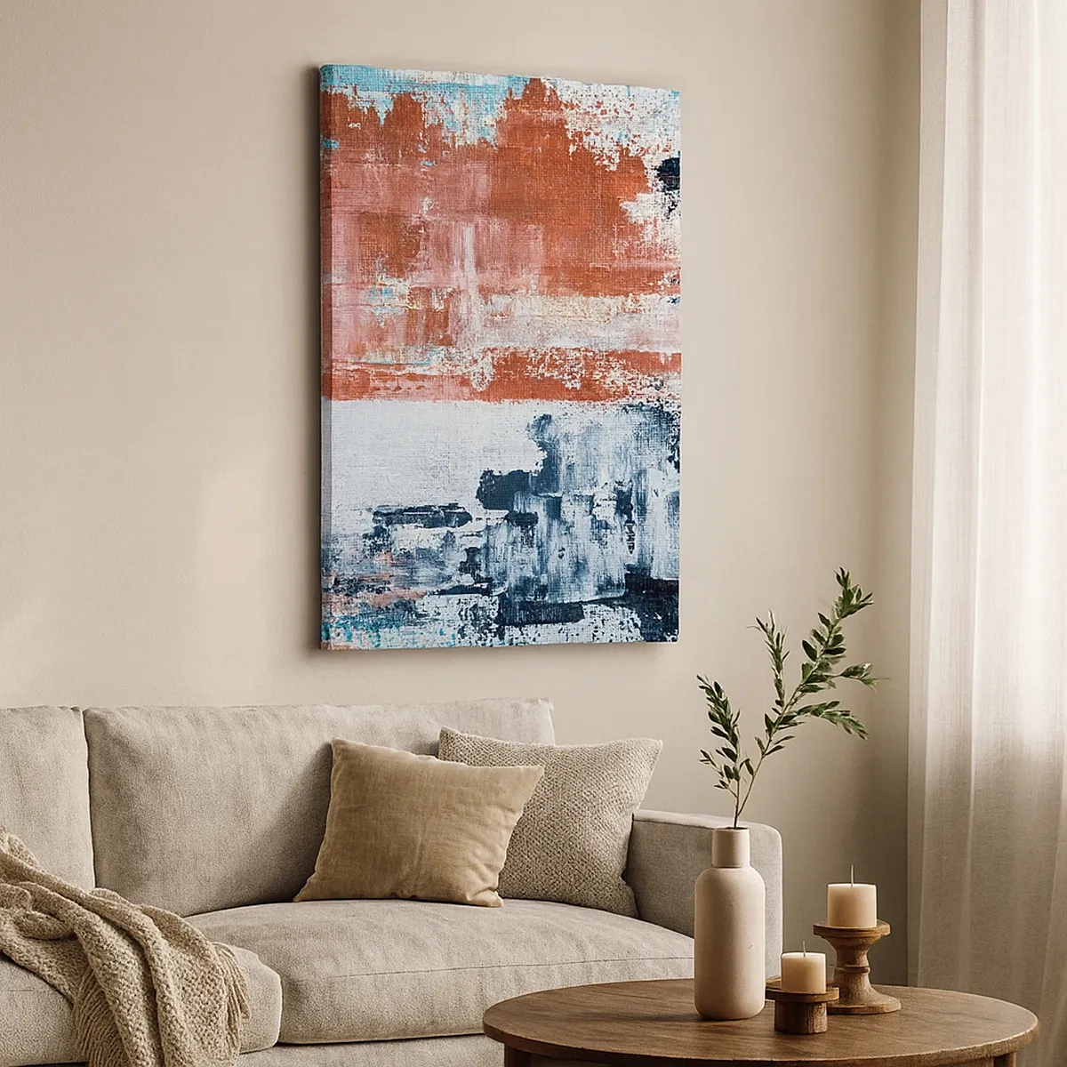 Lærredstryk - Billede på lærred - Abstrakt halvt og halvt - 50x70 cm