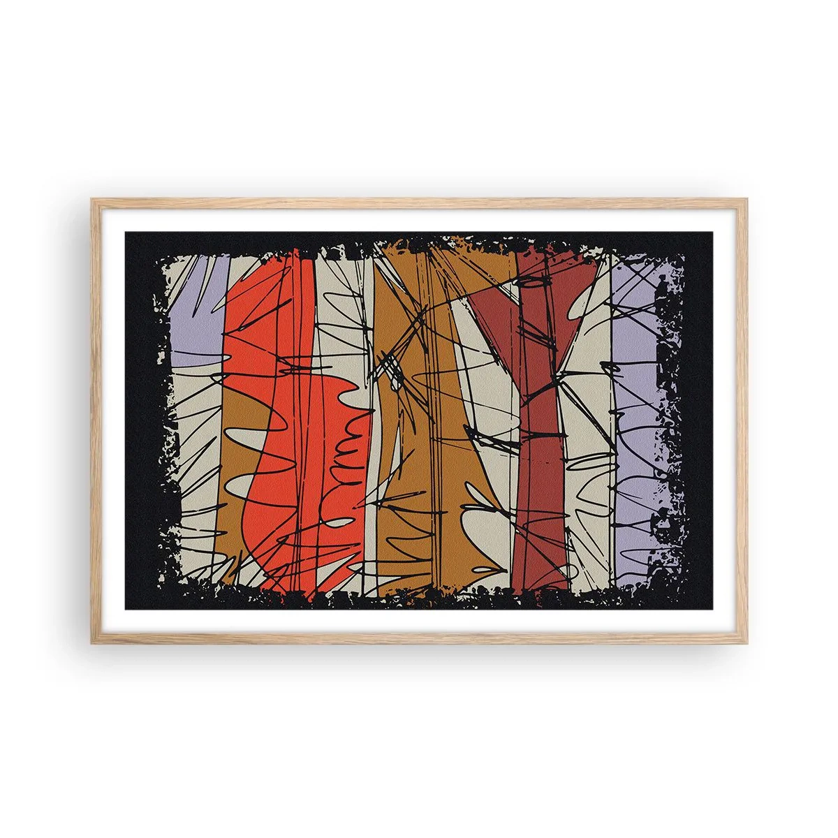 Plakat i ramme af lyst egetræ - Spontan komposition - 91x61 cm