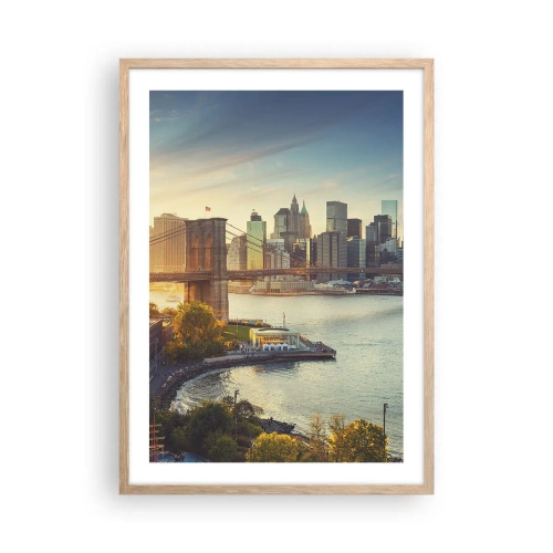 Plakat i ramme af lyst egetræ - Den store bys daggry - 50x70 cm