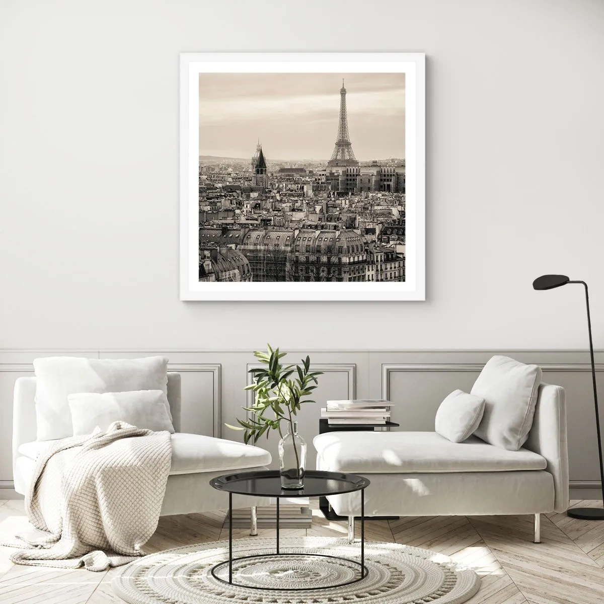 Plakat i hvid ramme - Over Paris' hustage - 50x50 cm