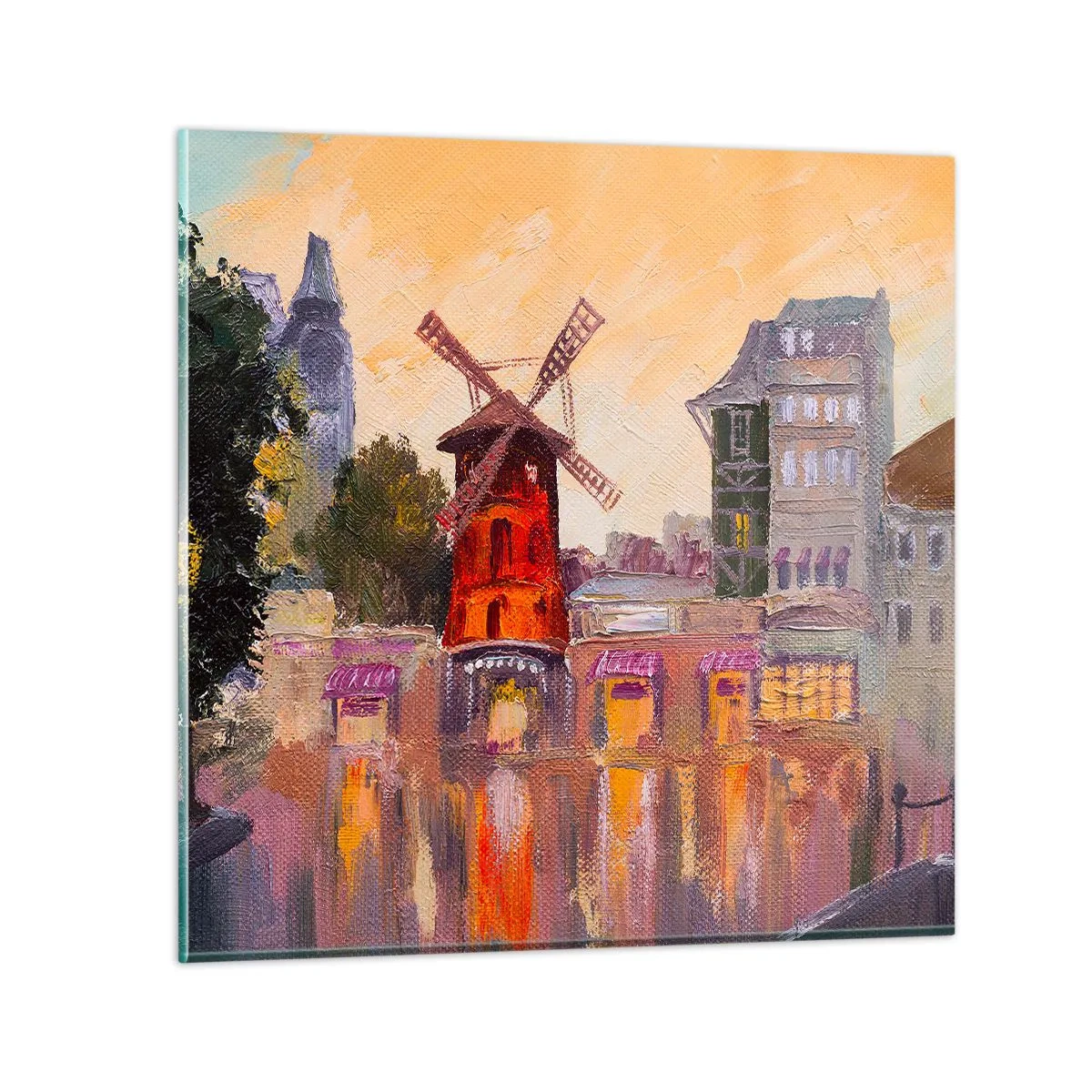 Billede på glas - Parisiske ikoner - Moulin Rouge - 70x70 cm