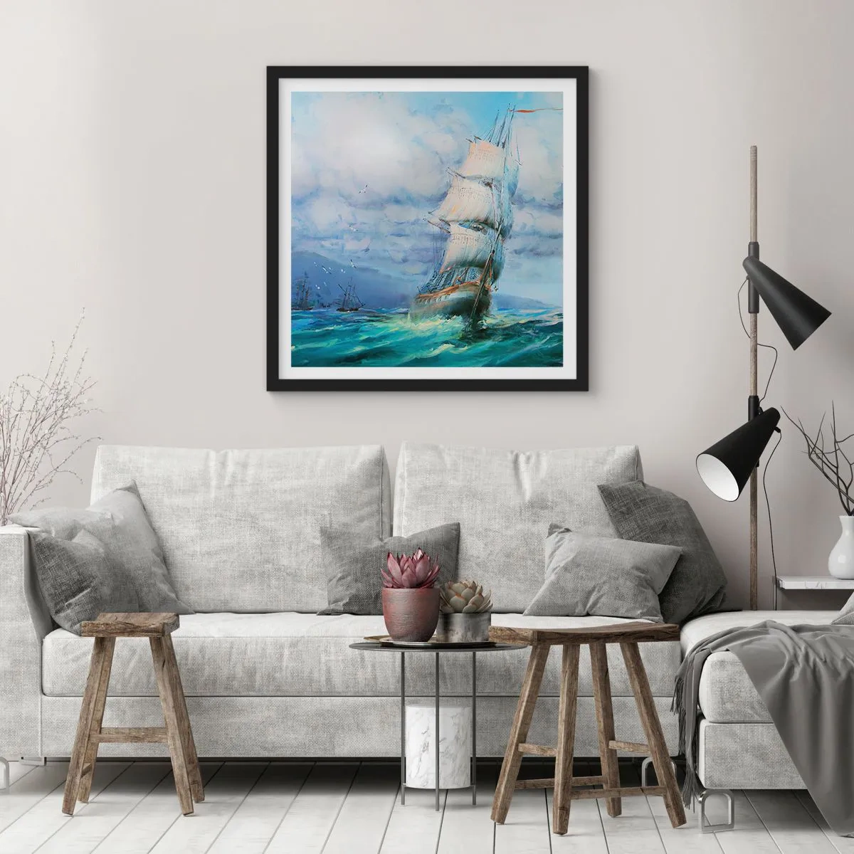 Plakat i sort ramme - God vind - 30x30 cm